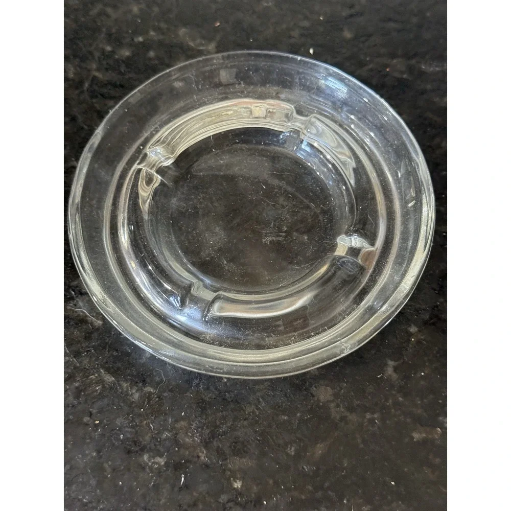 Vtg Heavy Clear Glass Round Ashtray 4 Slots 5